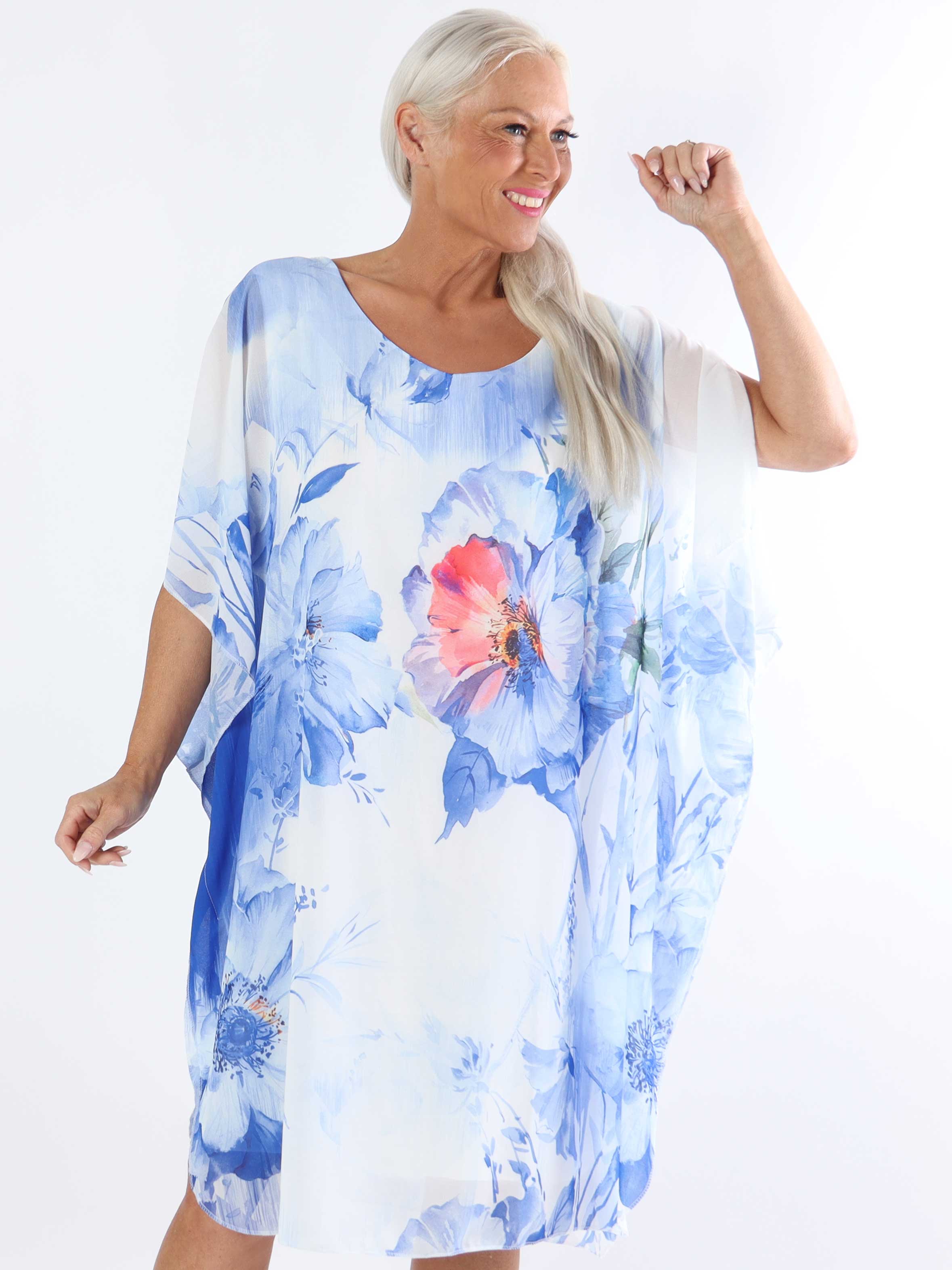 Senja - Plus size kjole i chiffon og underkjole i viskose